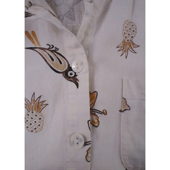 Linen blend button up shirt tropical Aztec shirt - Picture 5 of 8